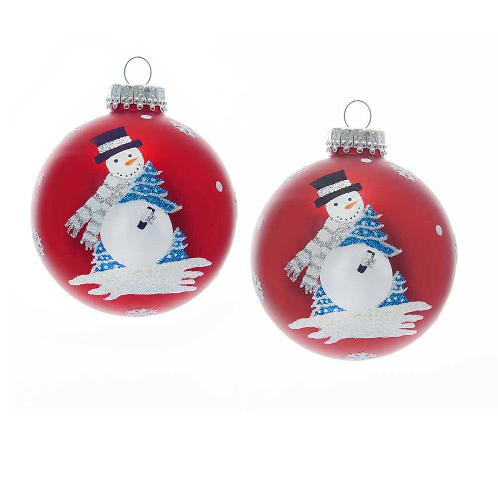 UPC 086131452642 product image for 6pc 80mm Kurt Adler Red Ball With Snowman Glass Ornament Set | upcitemdb.com