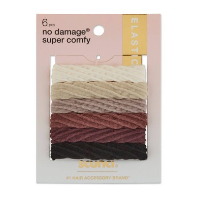 scunci No Damage Super Comfy Textured Hosiery Hair Elastics - 6ct