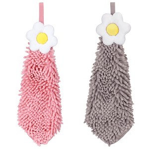 REGALWOVEN Chenille Soft Absorbent Flower Hanging Hand Towels for Bathroom 2 Pcs - 1 of 4