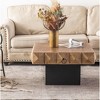 32.28"Three-dimensional Embossed Pattern Square Retro Coffee Table with 2 Drawers and MDF Base - 2 of 4