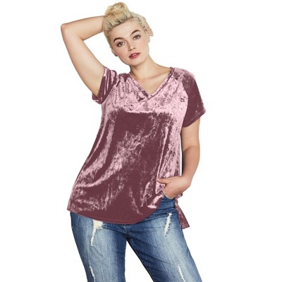 Ellos Women's Plus Size Crushed Velour Tee - 22/24, Pink : Target