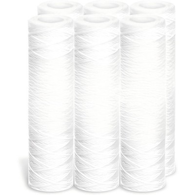 Attop 5 Micron 10"x2.5" String Wound Whole House Water Filter Replacement Cartridge Universal Sediment Filters for Well Water - 6 Pack