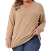 Women's Plus Size V Neck Long Sleeve Knit Solid Casual Basic Sweater - Agnes Orinda - 2 of 4
