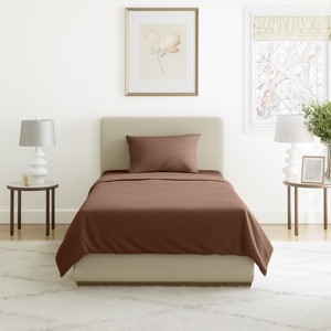 Hastings Home Twin Size Brushed Microfiber 3 Piece Bed Sheet and Linen Set with Stain Resistant Fitted and Flat Sheets - Brown - 1 of 4