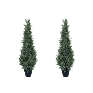 4 ft Artificial Cedar Topiary Trees Set of 2, Tall Faux Pine Shrubs Plants Fake Cypress Tree, Fake Cypress Tree for Front Porch Decor - 1 of 4