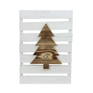 Northlight 15.75" Wood Tree on White Pallet Inspired Frame Christmas Wall Hanging - 1 of 2