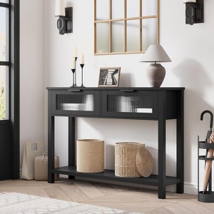 43.3'' Entryway Table, Wood Console Table with 2 Glass Drawers and Open Shelf,Behind Couch Entry Foyer Hallway Storage,for Living Room, Hallway - 1 of 4