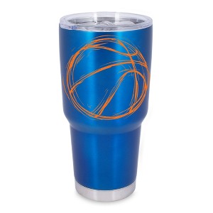 100 North 30 Ounce Stainless Steel On the Go Travel Tumbler With Push Top Lid, Basketball Sketch Blue - 1 of 4