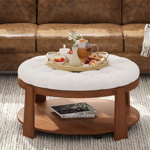 Okak Round 2-Tier Lift-Top CoffeeTable with Storage & 3 Ottoman, Mid Century Center Tables for Living Room Small Space - 1 of 4