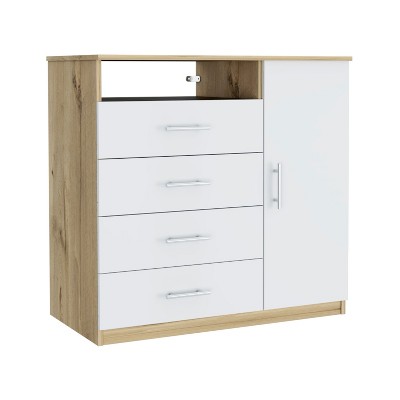 NicBex 4 Drawers Dresser for Bedroom with 1 Open Shelf and 1 Cabinet,Chest of Drawers with Metal Handles Design,Storage Dressers for Bedroom