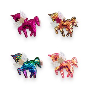 Summer Crystal - Winged Sequin Unicorn Hair Clip - 1 Pack - 1 of 4
