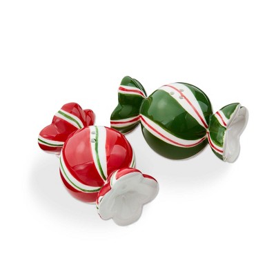 tag Multicolor Ceramic Candy Salt and Pepper Shakers Set for Christmas 3.25 in x 1.75 in x 1.5 in Hand Wash Only