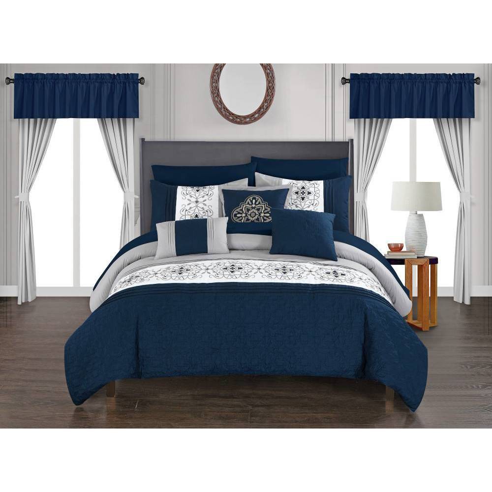 Chic Home King 20pc Herta Bed in a Bag Comforter Set Navy For Sale
