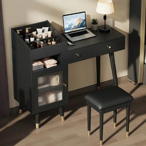 FONTOI 43.9"W Modern Makeup Vanity Desk with Drawers Cabinet and Stool for Small Places Bedroom Dressing Room, Black, 43.9"*37.8"*15.7" - 1 of 4