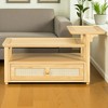Mshliw Coffee Table with Rattan Drawer, Dining Table, Open Storage Shelf and Dual Tabletops, Sofa Table, Wood Center Table for Living Room - 2 of 4