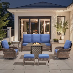 Buenhomino Patio Furniture Set with 30" Fire Pit Table-High Back Outdoor Swivel Chairs Set with Thick Cushions Outdoor Patio Conversation Sets - 1 of 4