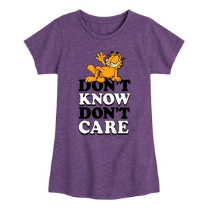 Girls' - Garfield - Don't Know Don't Care Fitted Short Sleeve Graphic T-Shirt - 1 of 4