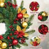 22 inch door wreath with lights bow ball ornaments berries sparkling leaves home wall window indoor outdoor decor - 2 of 4