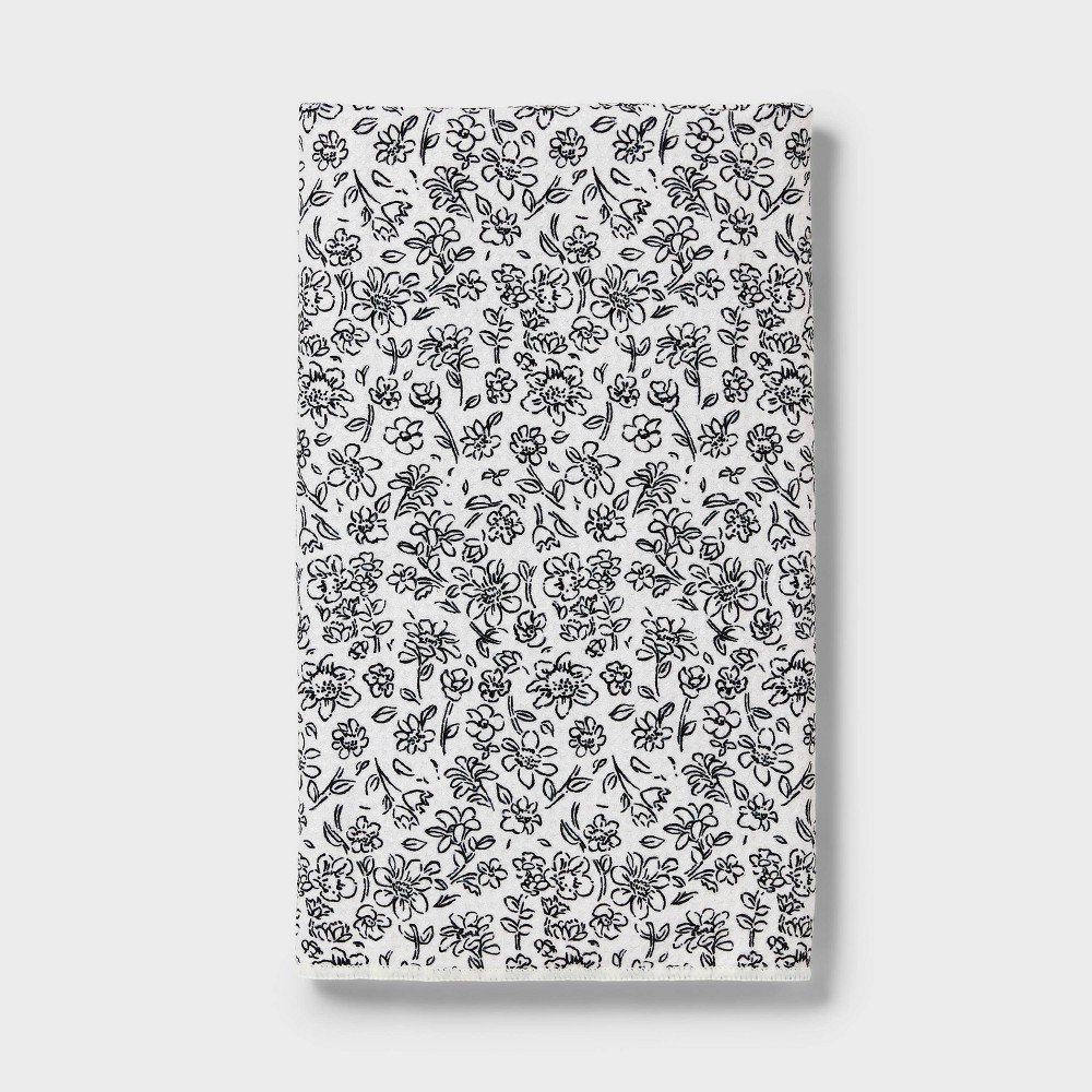 Photos - Towel 1pc Quick Dry Floral Waffle Hand  Black - Room Essentials™