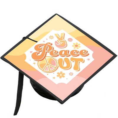 Big Dot of Happiness Peace Out - Groovy Hippie Graduation Cap Decorations Kit - Grad Cap Cover