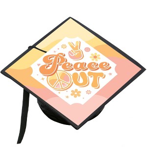 Big Dot of Happiness Peace Out - Groovy Hippie Graduation Cap Decorations Kit - Grad Cap Cover - 1 of 4
