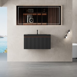 Whisen Floating Wall-Mounted Bathroom Vanity with Wave-Textured Soft-Close Drawers, Basin, Pre-Assembled Cabinet - 1 of 4