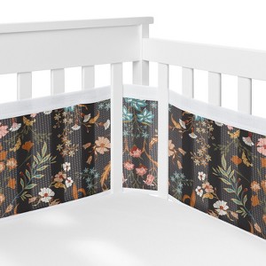 Sweet Jojo Designs + BreathableBaby Girl Breathable Mesh Crib Liner Pad Boho Floral Wildflower Black Orange Blue and Green - 1 of 4