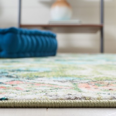 Green and Light Blue Synthetic Washable Area Rug, 5'5" x 7'7"