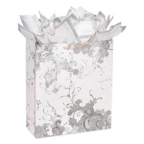 Papyrus Gold Glitter Beverage Gift Bag with Tissue Paper Bundle; 1 Gift Bag and 4 Sheets of Tissue Paper