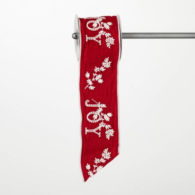 15'L Sullivans Christmas Red Ribbon With Joy Sentiment, Red-White
