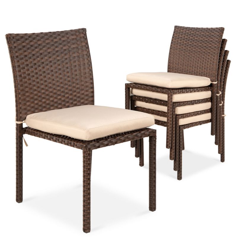 Best Choice Products Set of 4 Stackable Outdoor Patio Wicker Chairs w/ Cushions, UV-Resistant Finish, 1 of 7