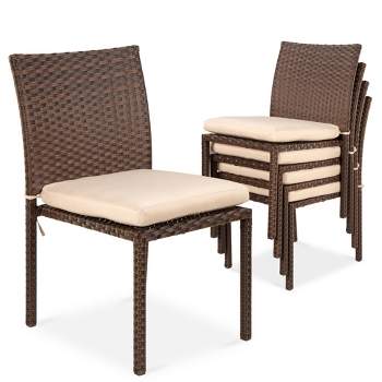 Best Choice Products Set of 4 Stackable Outdoor Patio Wicker Chairs w/ Cushions, UV-Resistant Finish