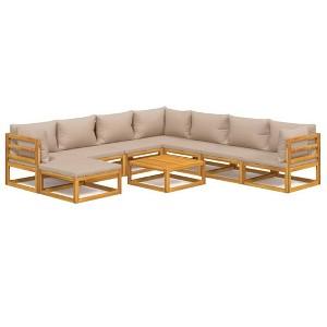 vidaXL 9 Piece Patio Furniture Set - Sectional Sofa with Taupe Cushions, Solid Acacia Wood, Modular Design for Garden/Patio/Deck - 1 of 4