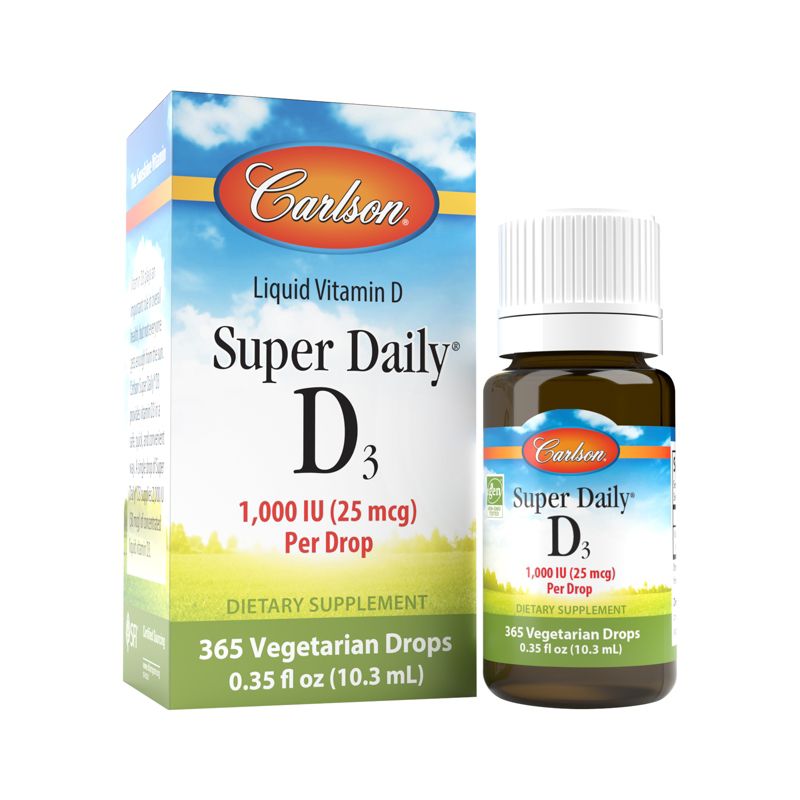 Carlson - Super Daily D3 1000 IU (25 mcg) per Drop, Vitamin D Drops, Vegetarian, Unflavored, 1 of 7