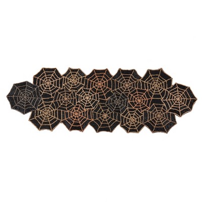 Saro Lifestyle Sparkling Spiderweb Table Runner with Beaded Accents, 12"x36", Gold