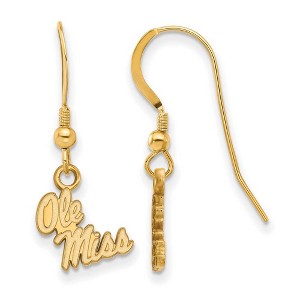 Black Bow Jewelry 14k Yellow Gold Plated Sterling Silver Mississippi Rebels NCAA Dangle Earrings - 1 of 3