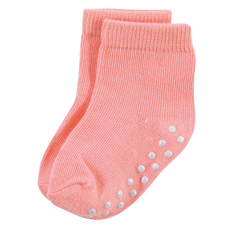 Touched by Nature Baby and Toddler Girl Organic Cotton Socks with Non-Skid Gripper for Fall Resistance, Solid Black Pink, 5 of 11