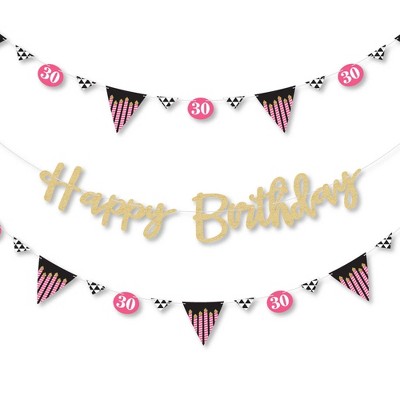 Big Dot of Happiness Chic 30th Birthday - Pink - Birthday Party Letter Banner Decor - 36 Cutouts & No-Mess Real Gold Glitter Happy Birthday Letters