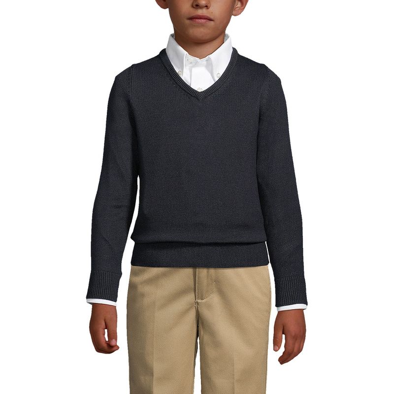 Lands' End School Uniform Kids Cotton Modal Fine Gauge V-neck Sweater, 3 of 4