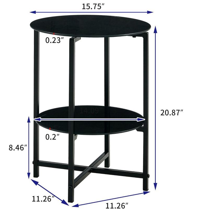 2- layer Round Small Side Table, End Table with Tempered Glass Table Top for Living Room and Small Space  - The Pop Home, 4 of 10