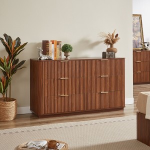 NicBex 55" 6-Drawer Walnut Dresser Modern Curved Wave Design, TV Stand & Organizer for Bedroom/Living Room/Hallway - 1 of 4