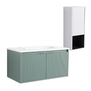 ChicFurnit Bathroom Vanities Floating Vanity with Drop Shaped Resin Sink and Soft Close Doors for Bathroom, Green, 35.8"*18.2"*18.2" - 1 of 4