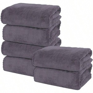 6 Pack Premium Bath Towel Set - Quick Drying - Microfiber Coral Velvet Highly Absorbent Towels -Yoga Towel Dark Grey 27*55 - 1 of 4