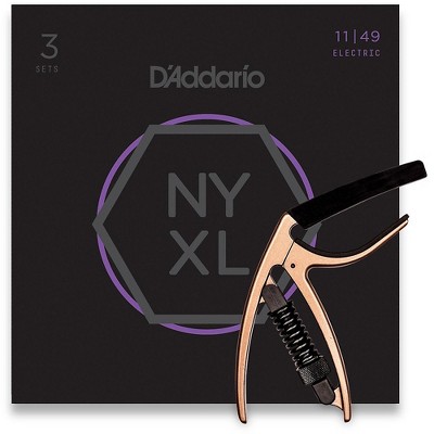 D'Addario NYXL1149 Medium 3-Pack Electric Guitar Strings and NS Reflex Capo Black