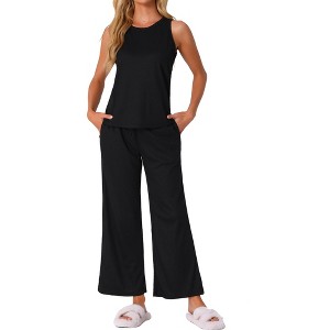 INSPIRE CHIC Women's Waffle Knit Tank Top with Wide Leg Pants 2 Piece Lounge Set - 1 of 4