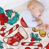 FIONECA Christmas Blanket with Gingerbread Man Christmas Stocking Candy Cane Wreath and Bell Pattern 50x60 inches - 4 of 4