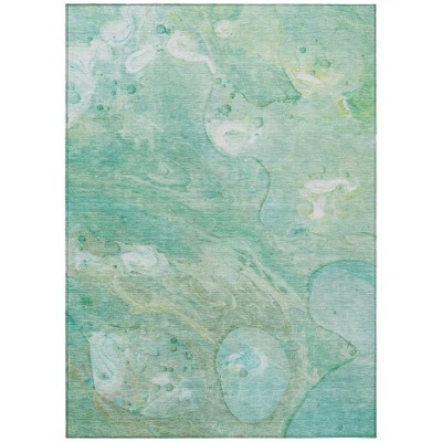Teal Blue Mint Green And Ivory Abstract Washable Indoor Outdoor Area Rug
