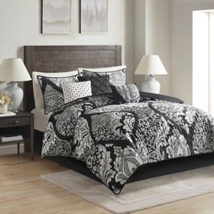 PAGED Comforter Set 7 Piece Cotton Printed Bedding Comforter Sets Transitional Bedding Set with Decorative Pillows, Bed Skirt - 1 of 4