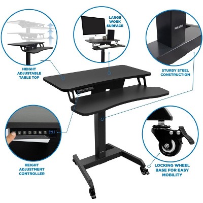 Black Electric Adjustable Standing Desk Converter with Wheels