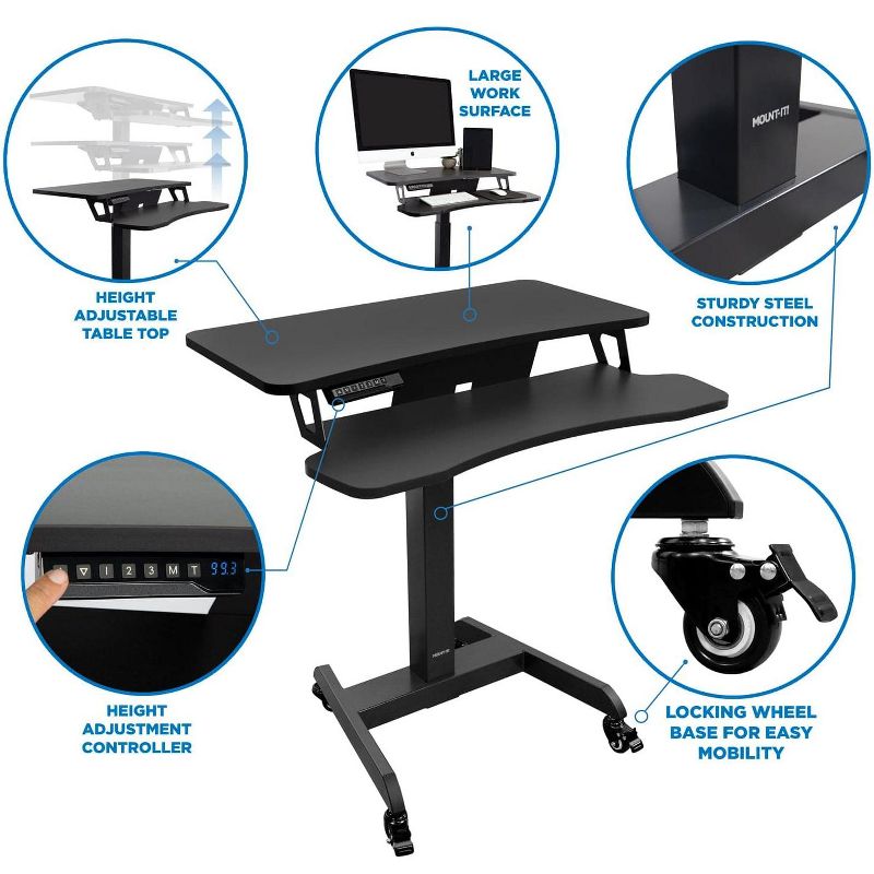 Mount-It! Electric Mobile Adjustable Standing Workstation with Wheels | Rolling Sit Stand Workstation with Programmable Height Adjustment Controller, 6 of 11